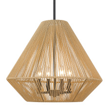 Golden 6937-4P BLK-NR - Golden Lighting Valentina 4-light Pendant in Matte Black and Natural Raphia Rope shade
